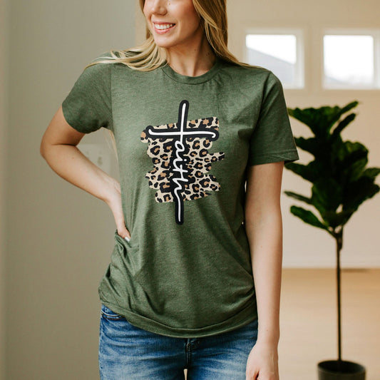 Faith Cross Leopard Tee