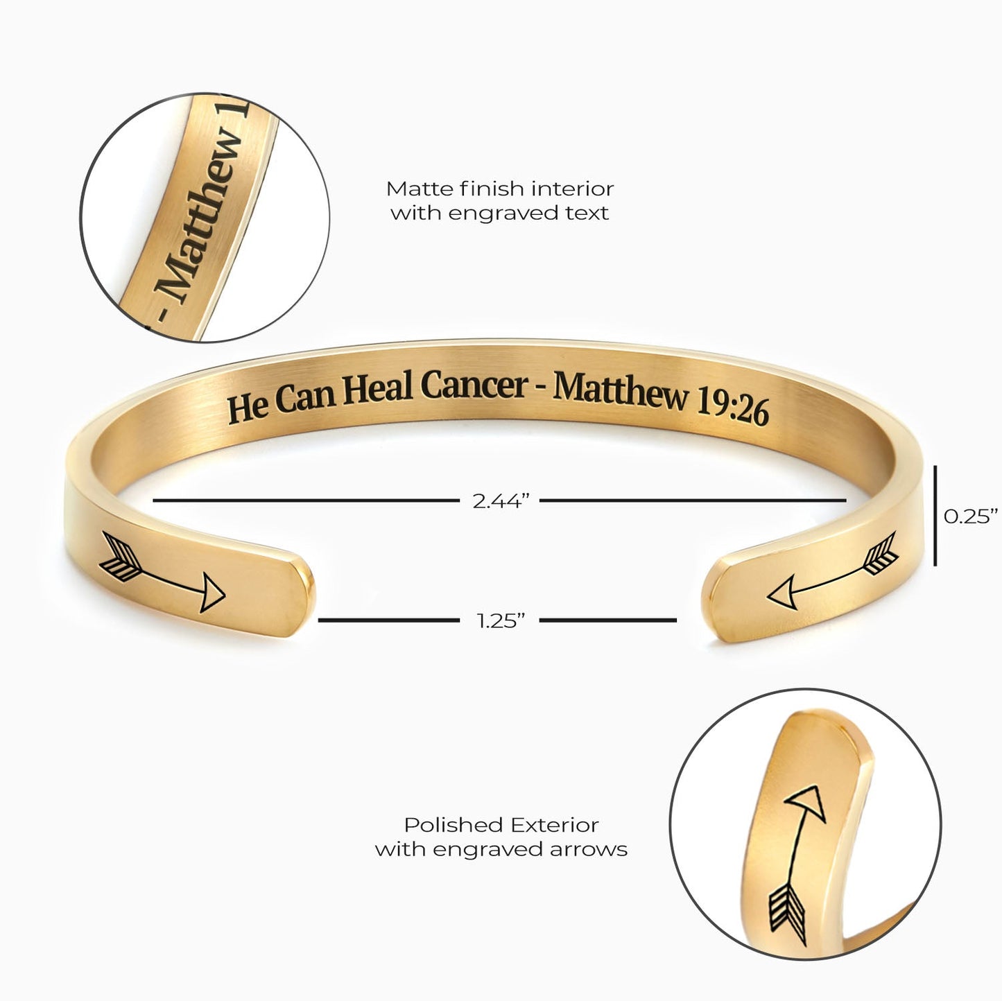 He Can Heal Cancer - Matthew 19:26 Cuff Bracelet