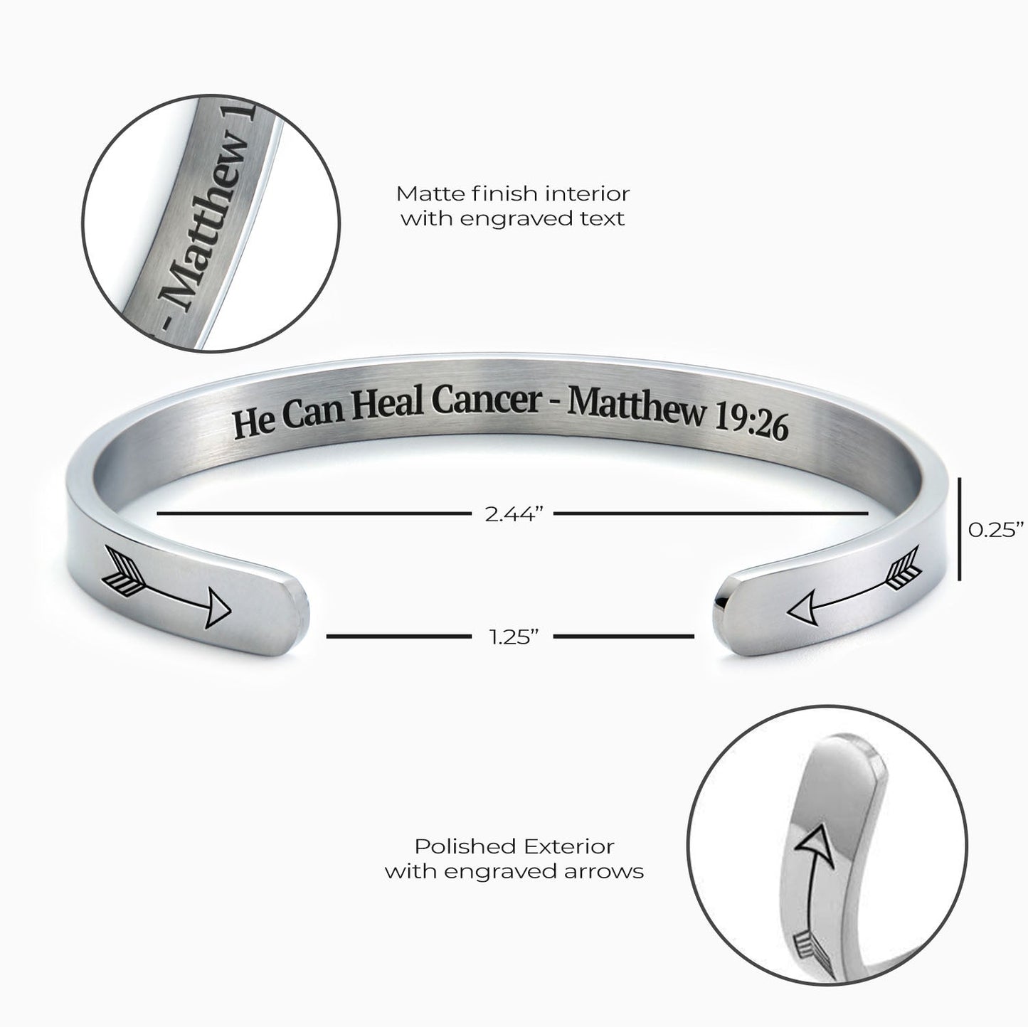 He Can Heal Cancer - Matthew 19:26 Cuff Bracelet