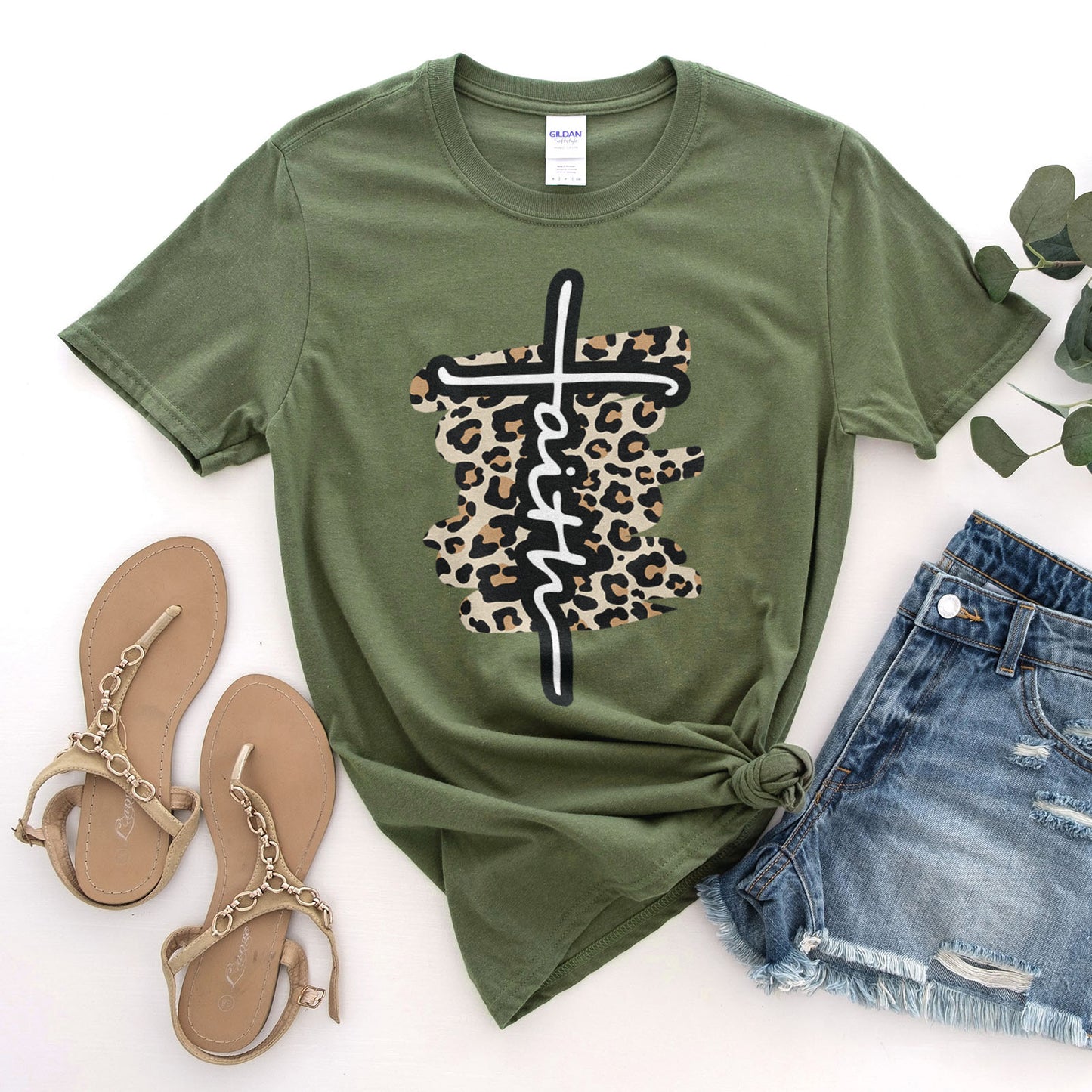 Faith Cross Leopard Tee