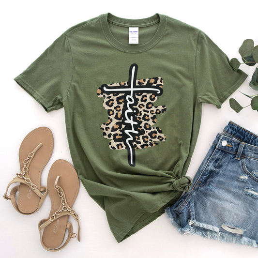 Faith Cross Leopard Tee