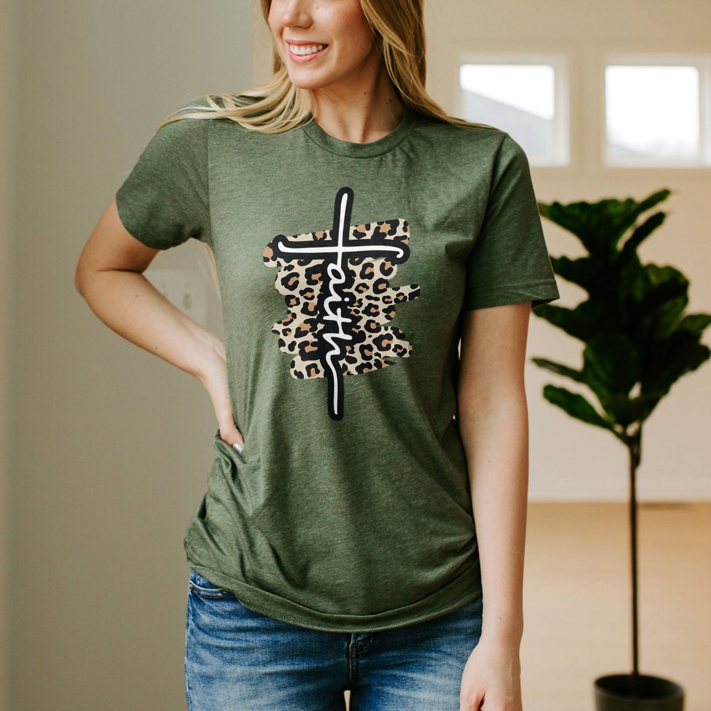 Faith Cross Leopard Tee