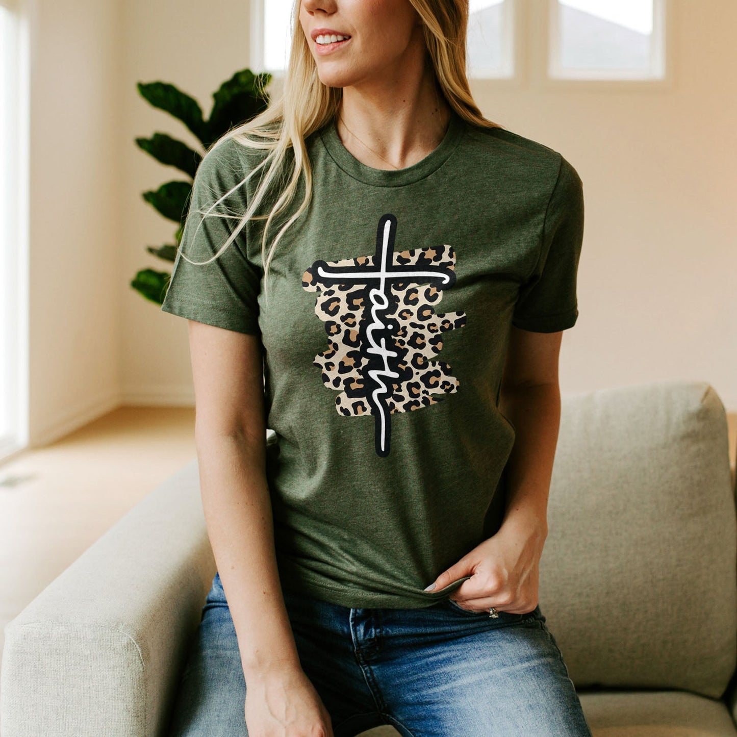 Faith Cross Leopard Tee