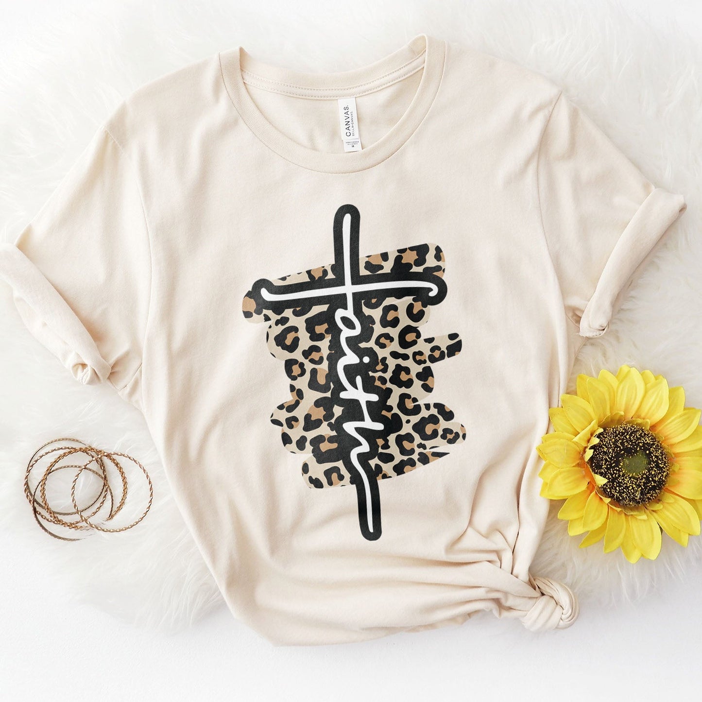 Faith Cross Leopard Tee