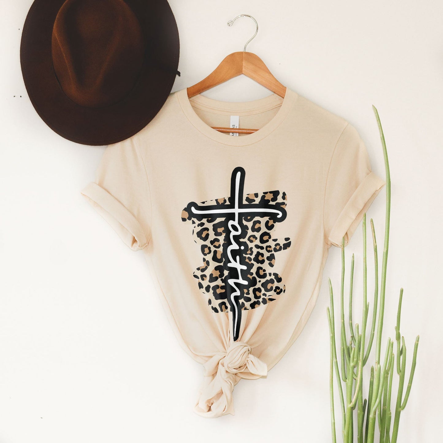 Faith Cross Leopard Tee