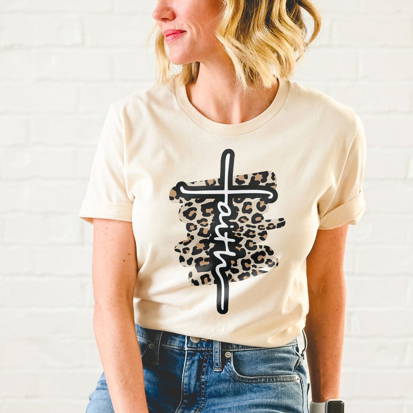 Faith Cross Leopard Tee