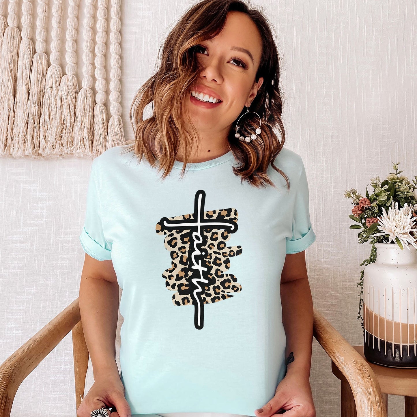 Faith Cross Leopard Tee