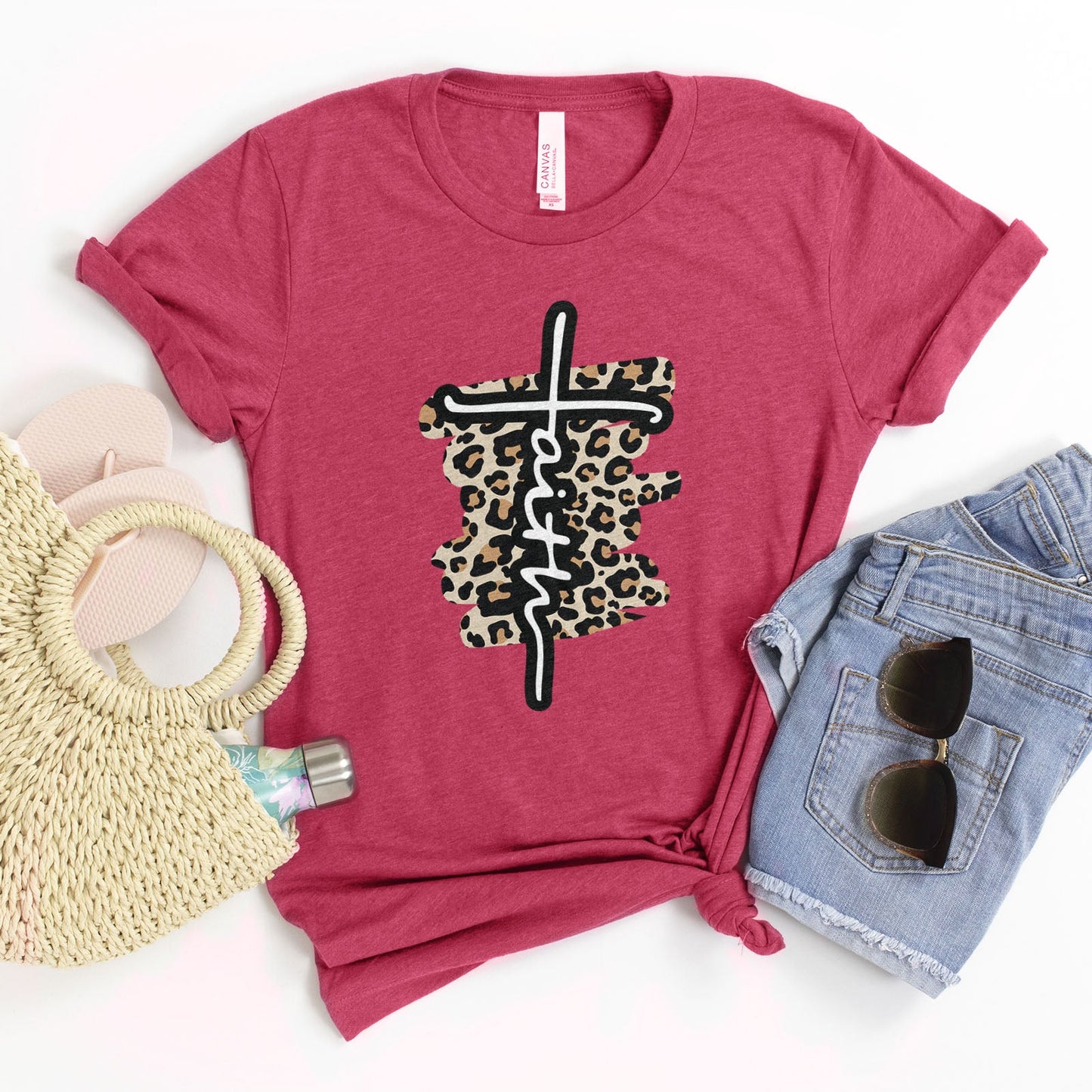 Faith Cross Leopard Tee
