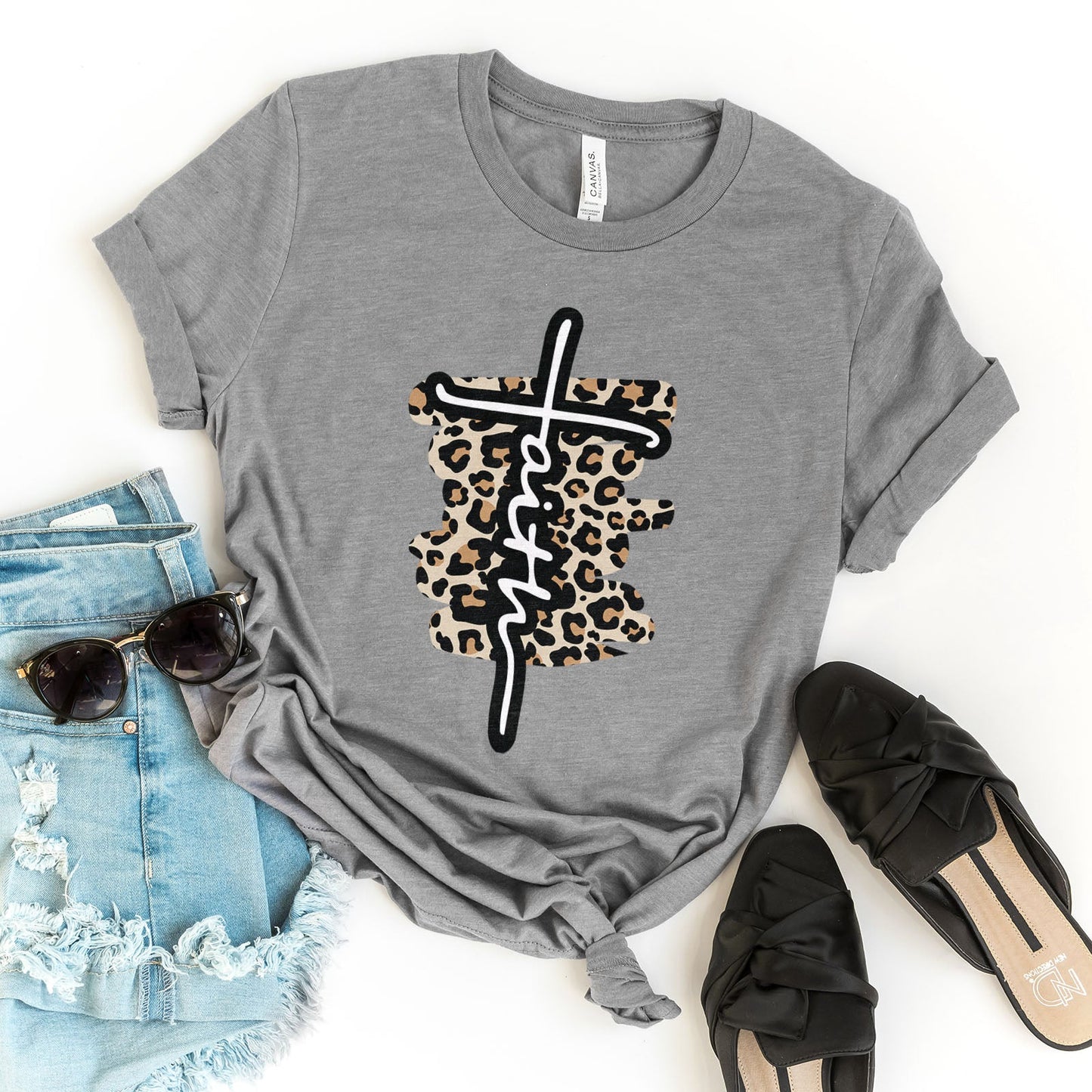 Faith Cross Leopard Tee