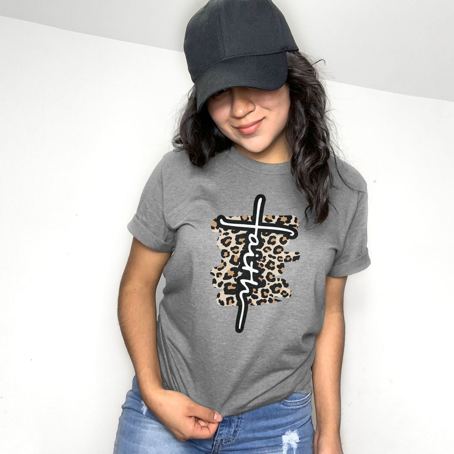 Faith Cross Leopard Tee